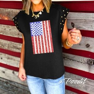 Black detailed sequin flag top sz S M L